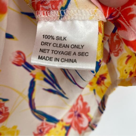 YUMI KIM Blouse 100% Silk Floral Flowy Romantic Feminine Oversized Yellow Red XS - Picture 4 of 7